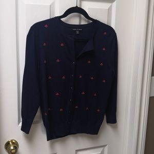 Navy Blue Cardigan with Watermelon Embroidery